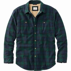 LL Bean Shirt Jacket Mens XXL Black Watch Plaid Sherpa Lined Shacket Flannel NEW